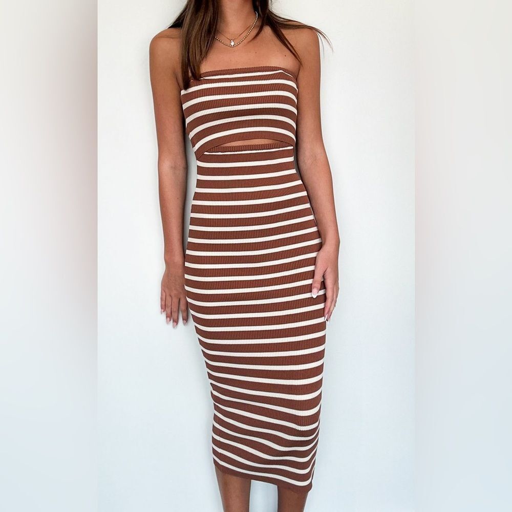 ⭐️⭐️Mocha Stripe Knit Midi Dres
